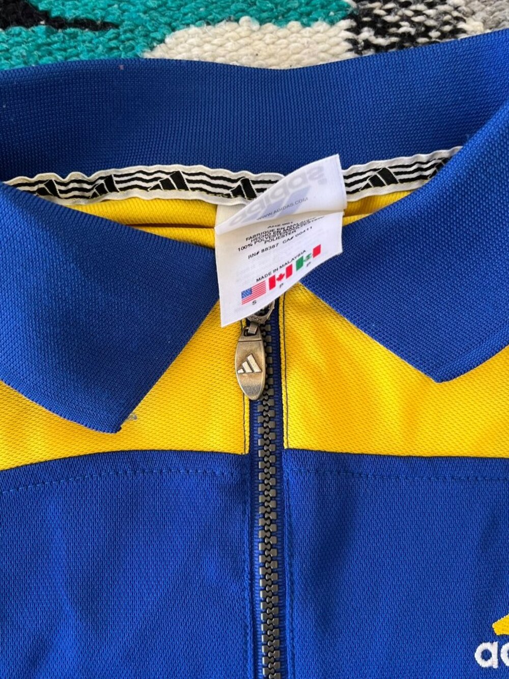 Vintage Adidas Half-Zip Polo Shirt Blue/Yellow - Picture 3 of 5